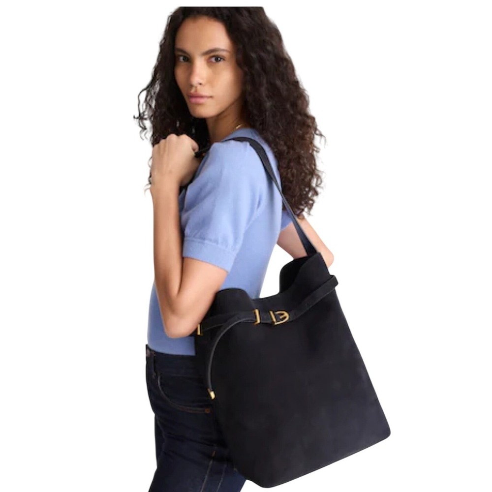 Madewell The Sydney Belted Bucket Tote OS True Navy NWT Suede‎ gold hardware